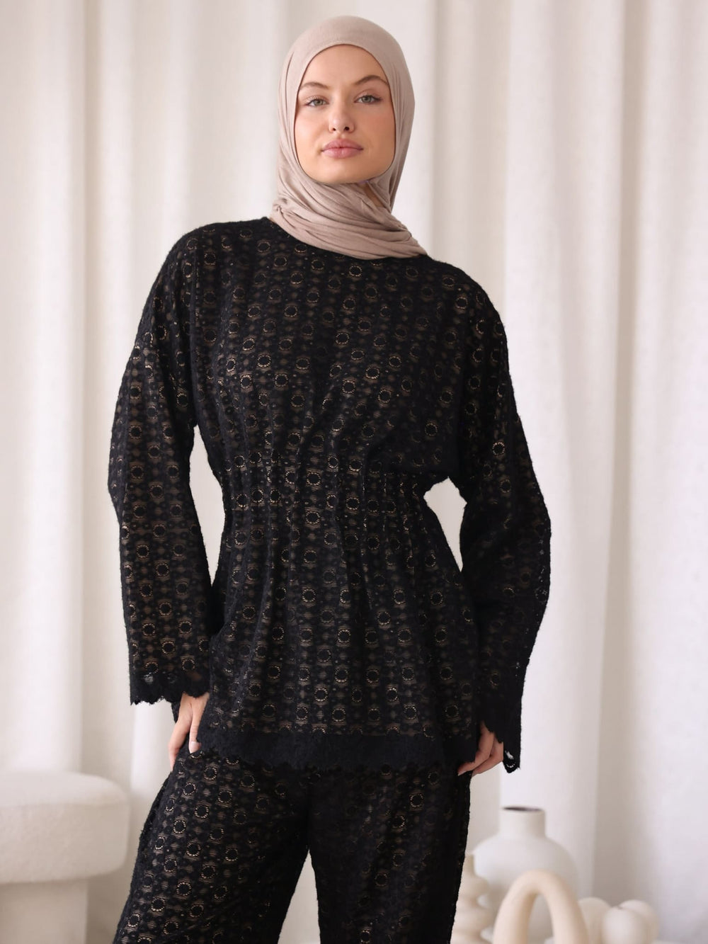 Daphne Black And Beige Pleat Shirt