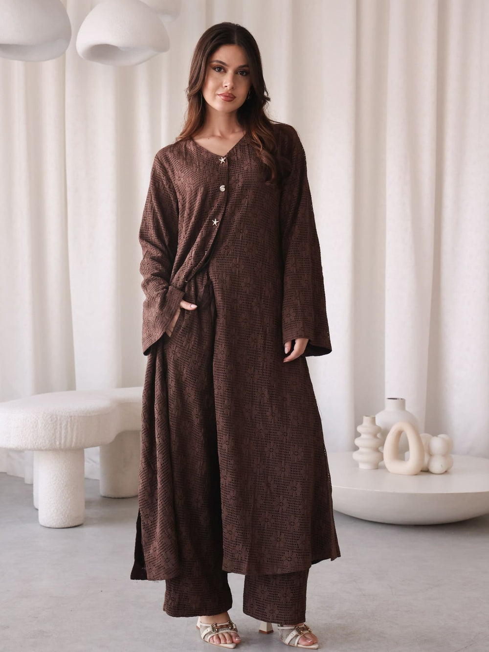 Avena Brown Crochet Pants