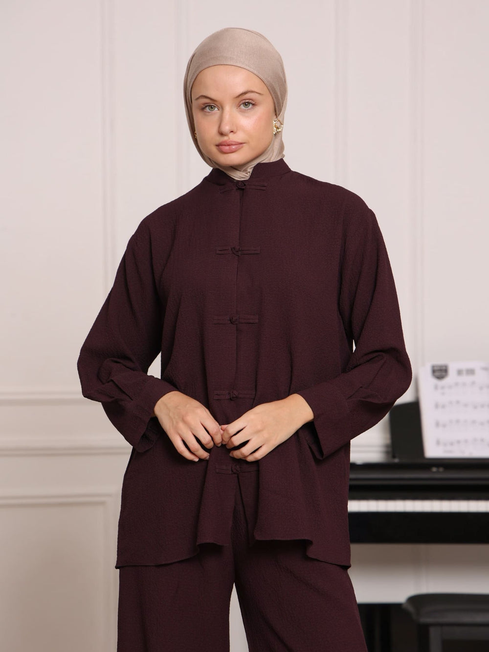 Allysa Plum Textured Knot Shirt