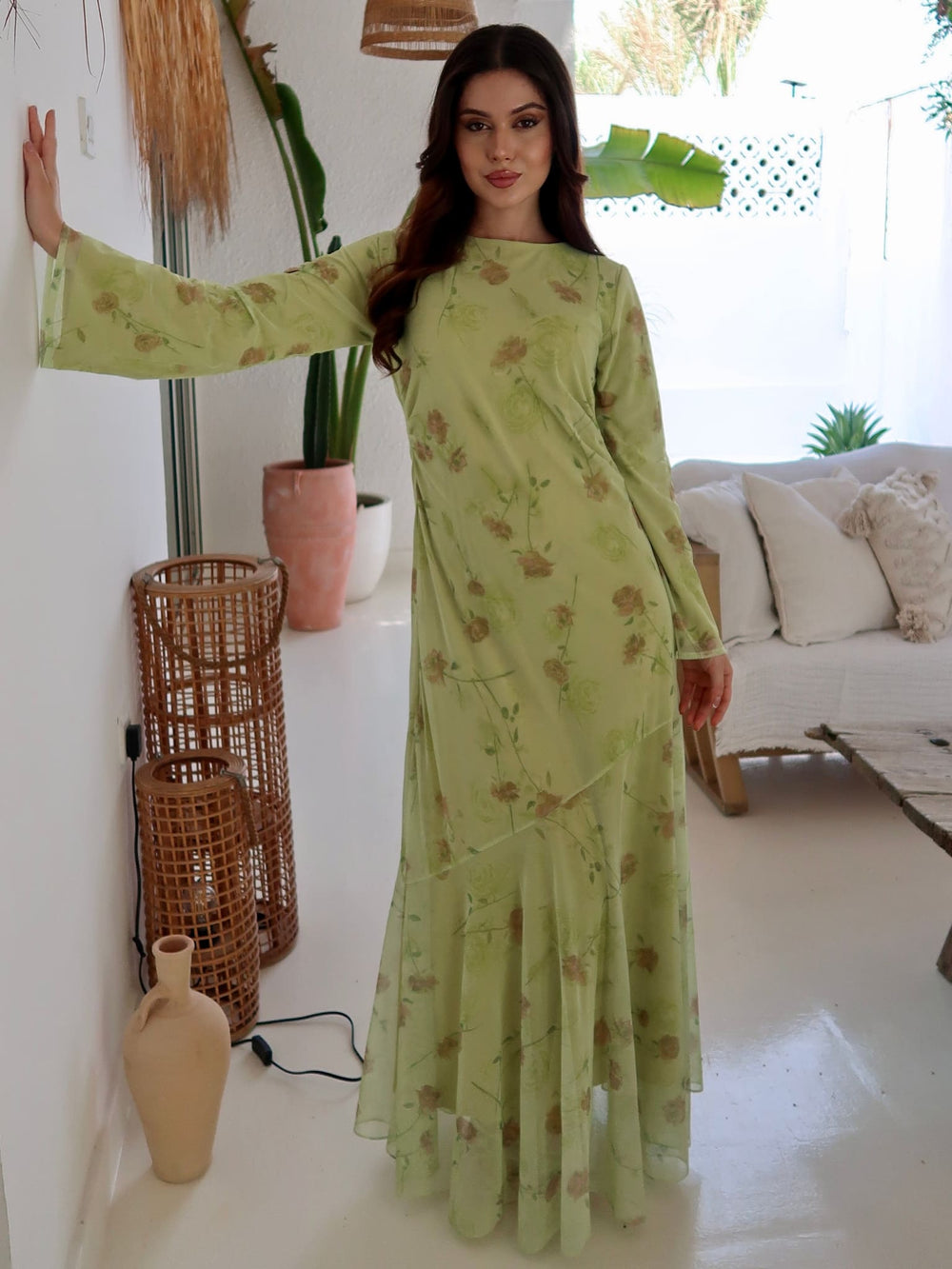 Kelna Rose Green Mesh Long Dress