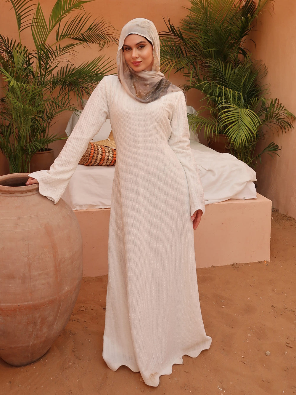 Delfie White Crochet Long Dress