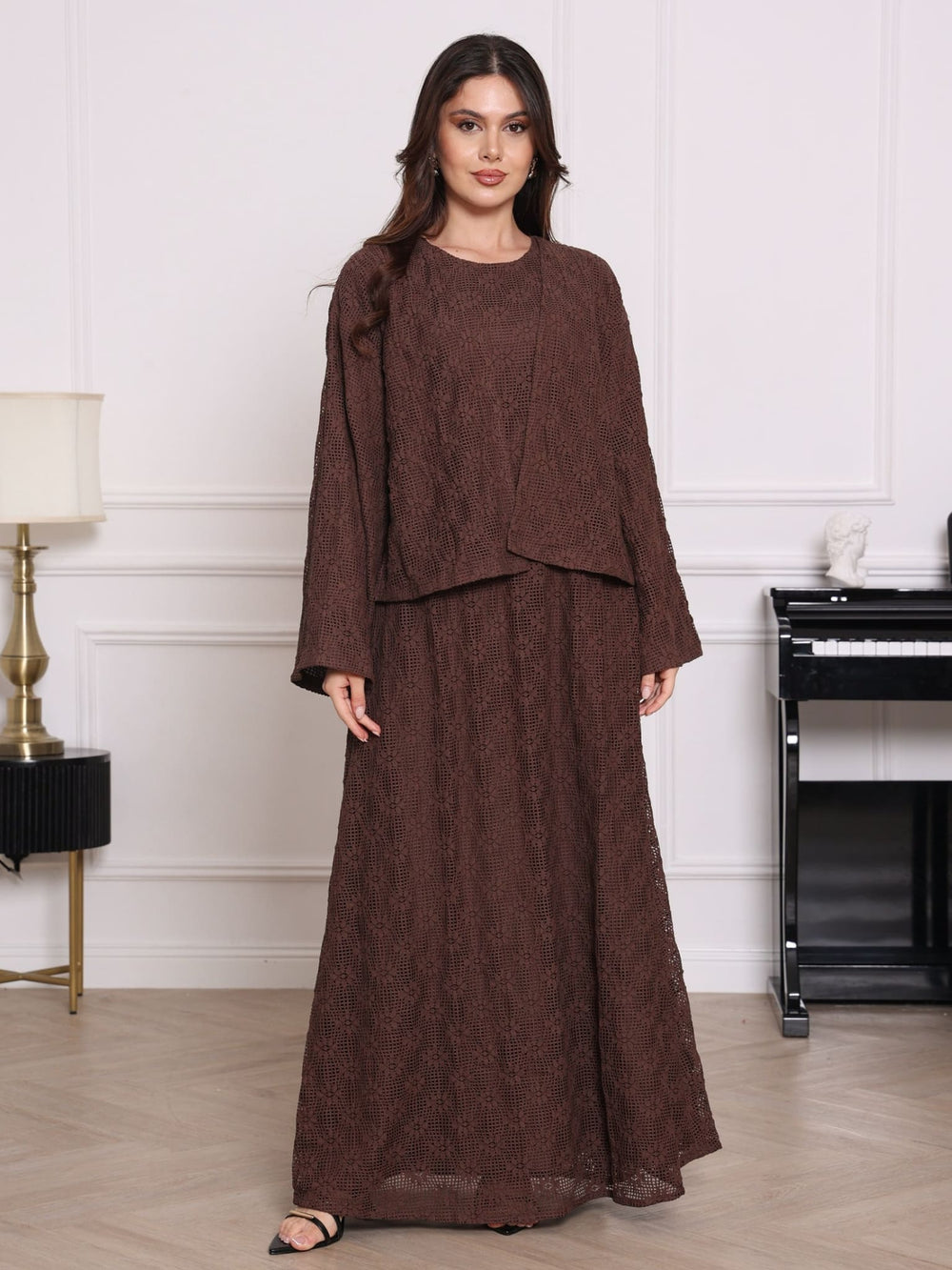 Keona Crochet Brown Long Dress