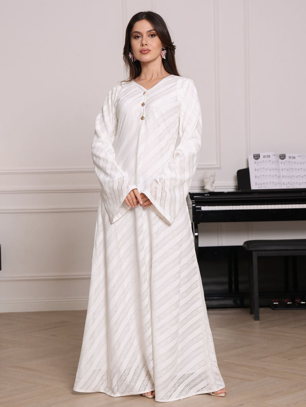 Denis White Crochet Long Dress