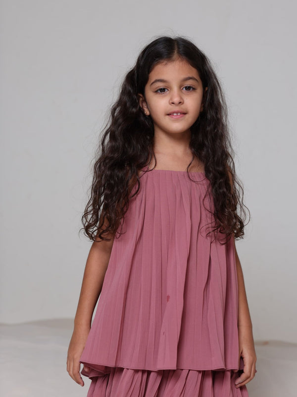 Mini Celestine Pink Pleated Dress For Girls