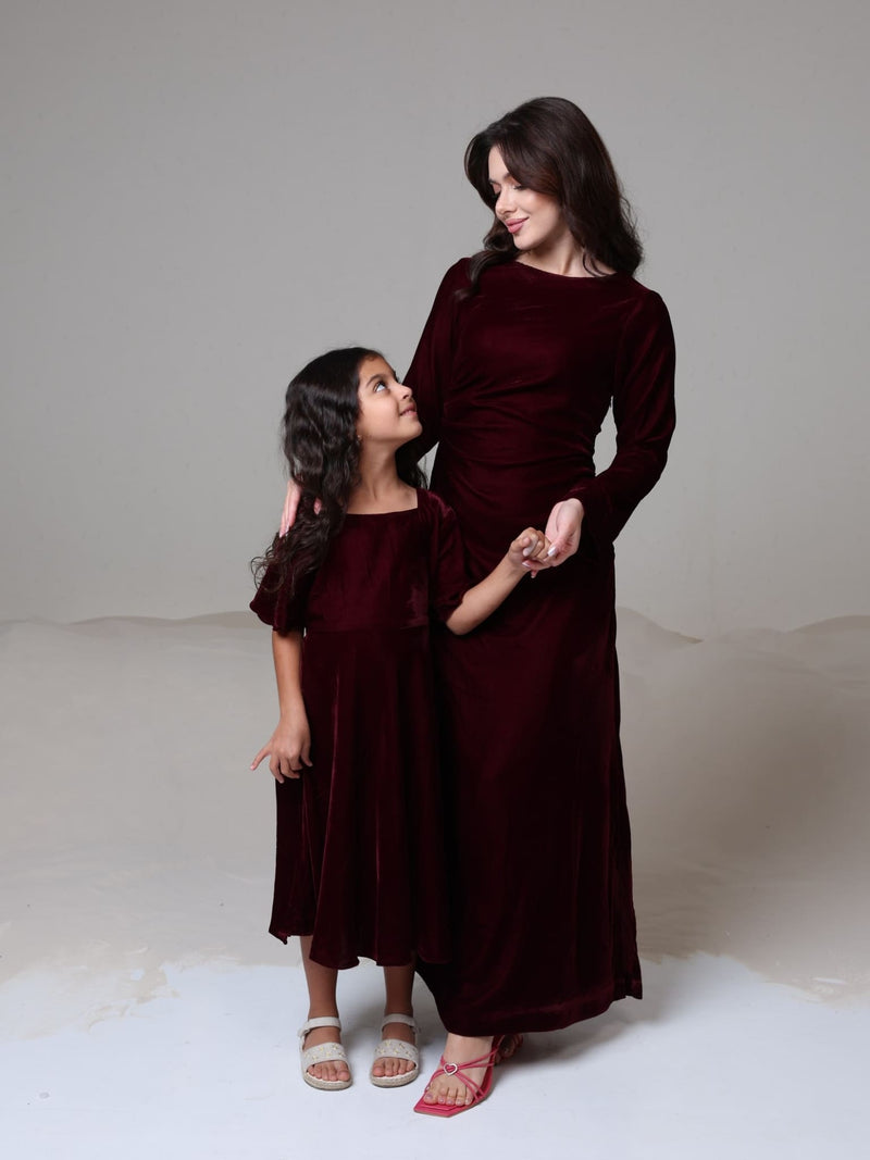 Mini Calista Maroon Velvet Dress