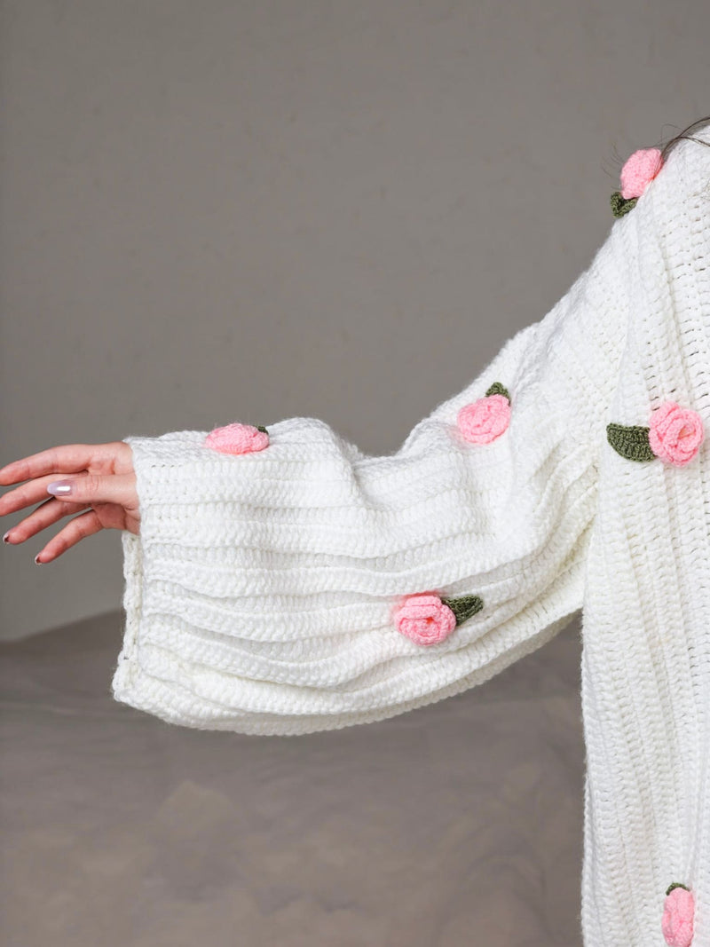 Love Loom Hand Knitted 3D Floral Sweater