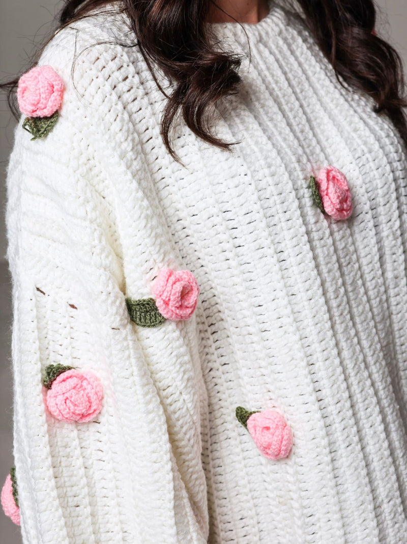 Love Loom Hand Knitted 3D Floral Sweater