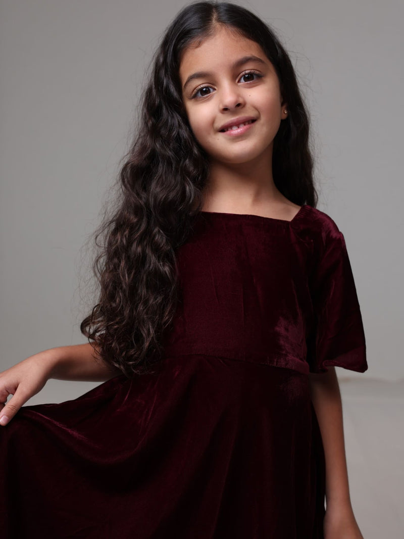 Mini Calista Maroon Velvet Dress