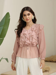 Marilla Pink Chiffon Ruffle Shirt