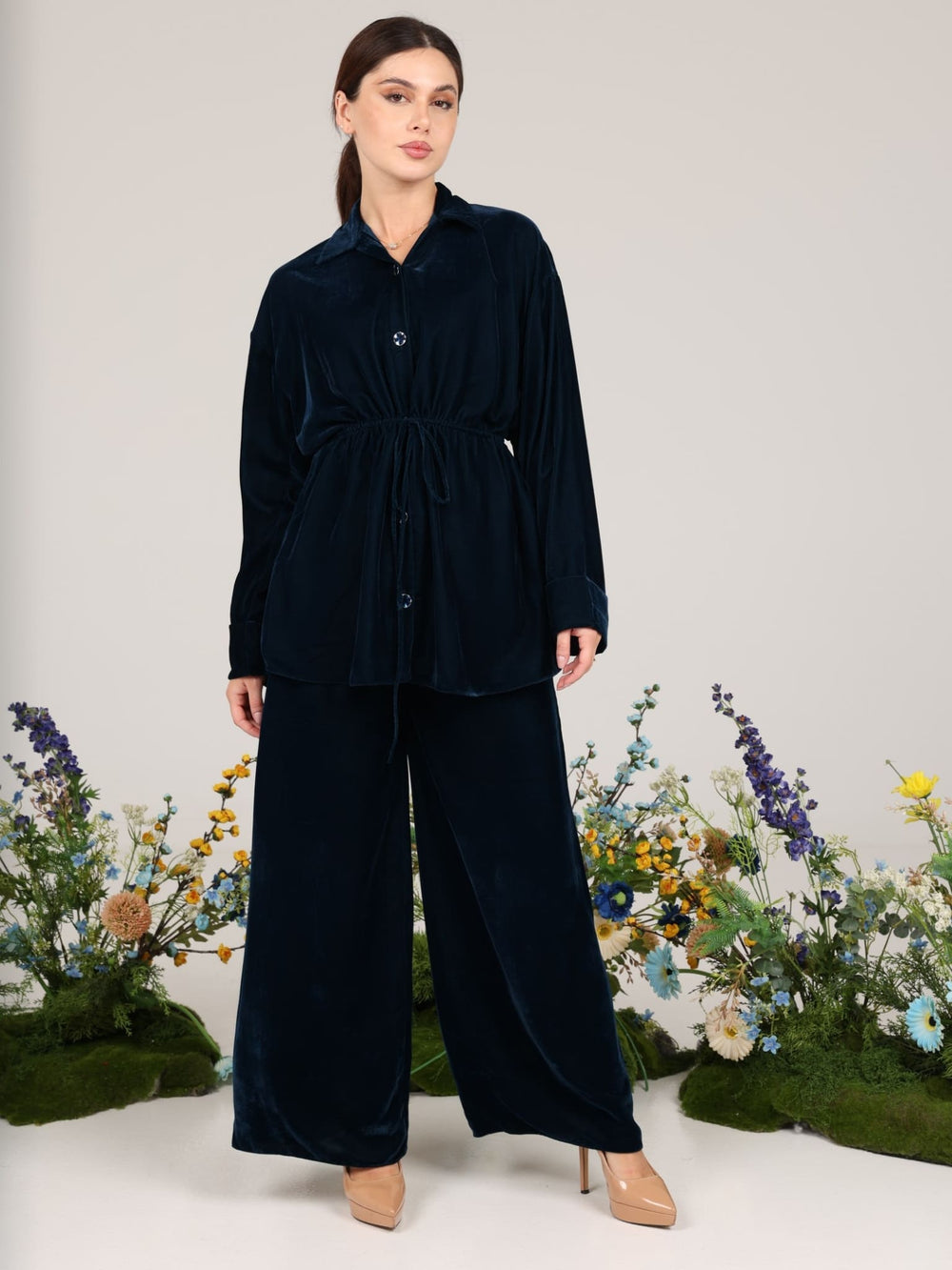 Anthea Blue Velvet Co Ord Set