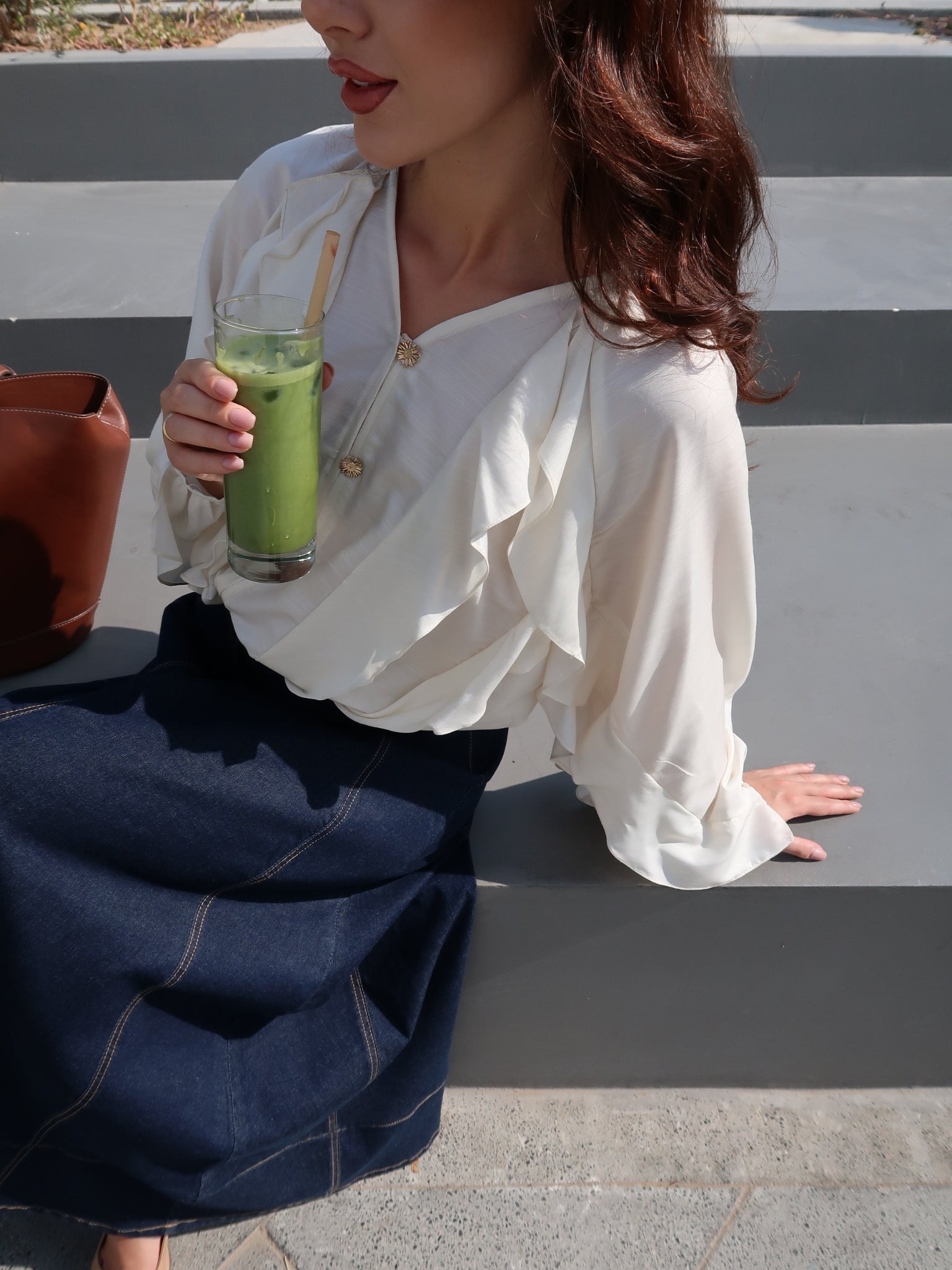 Svanen Off White Frill Shirt With Flower Detailing