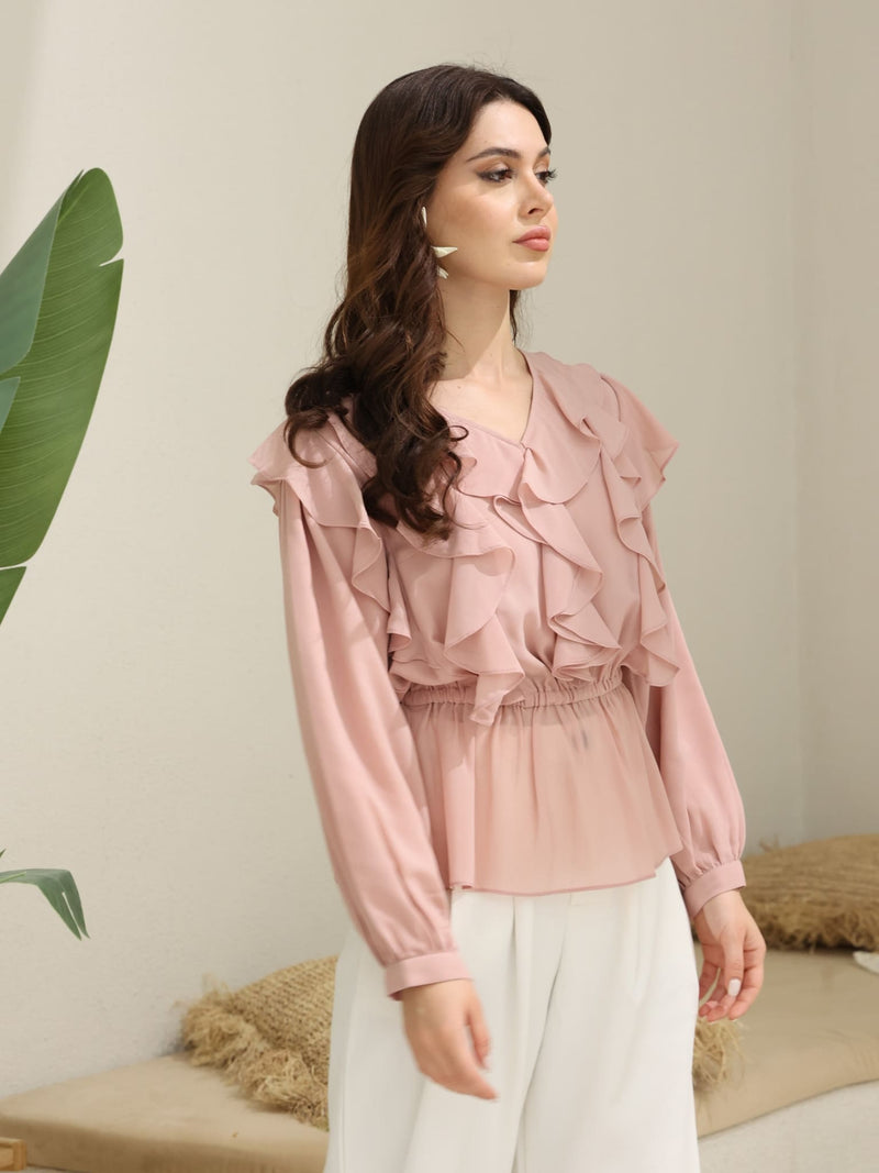 Marilla Pink Chiffon Ruffle Shirt