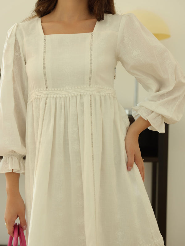 Delilah White Floral Texture Dress