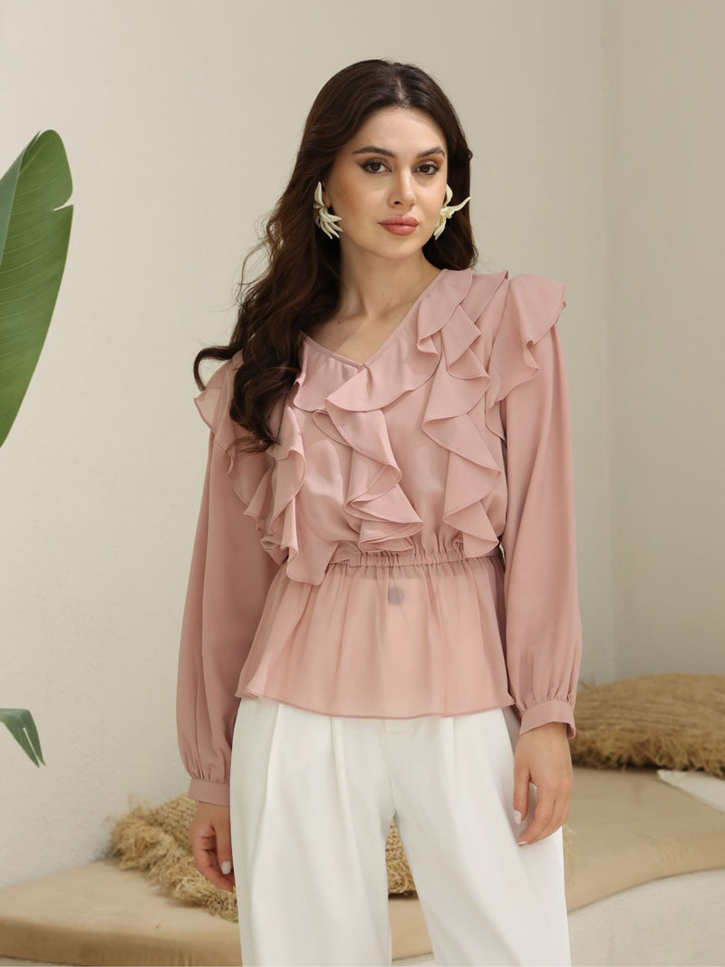 Marilla Pink Chiffon Ruffle Shirt