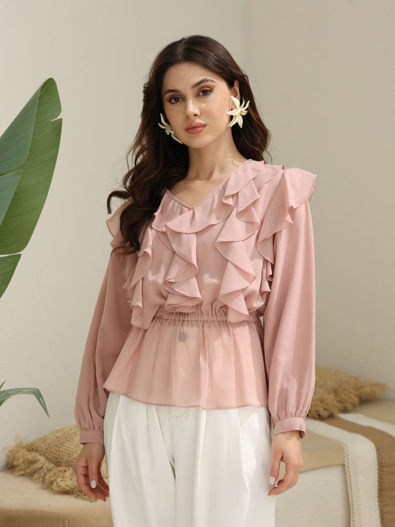 Marilla Pink Chiffon Ruffle Shirt