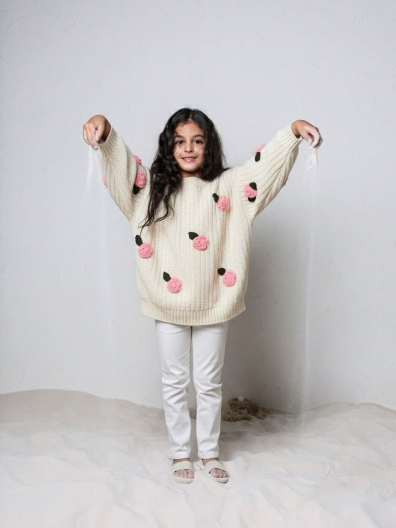Mini Rosey Hand Knitted Sweater For Girls