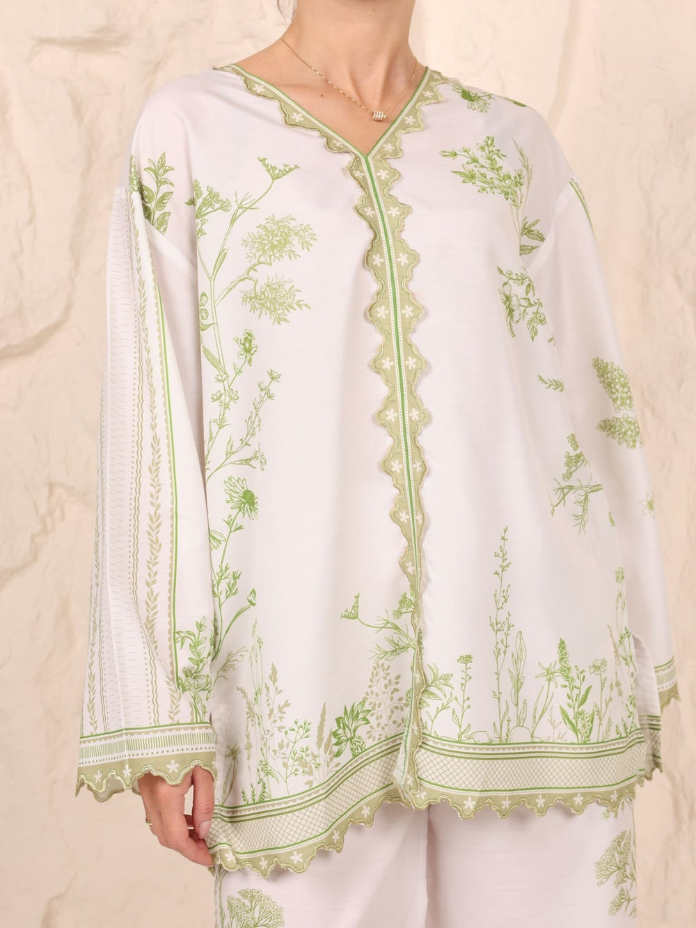 Imorian Green Scalloped Shirt