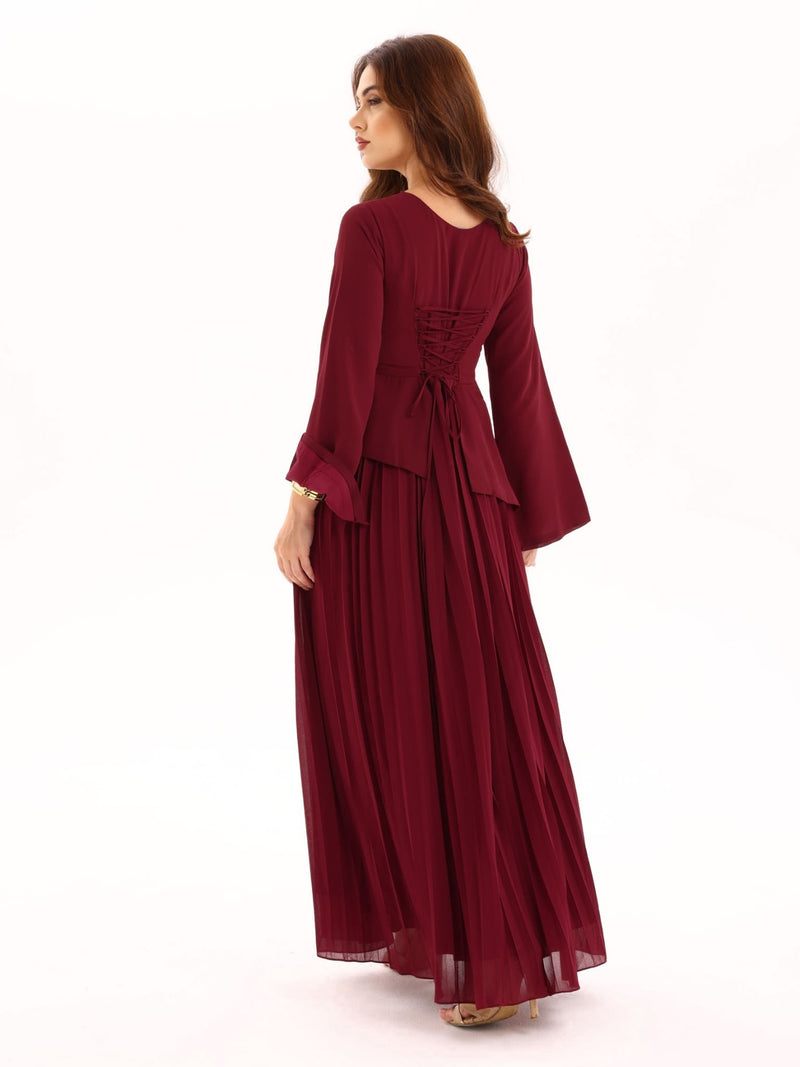 Celestine Maroon Pleated Long Dress