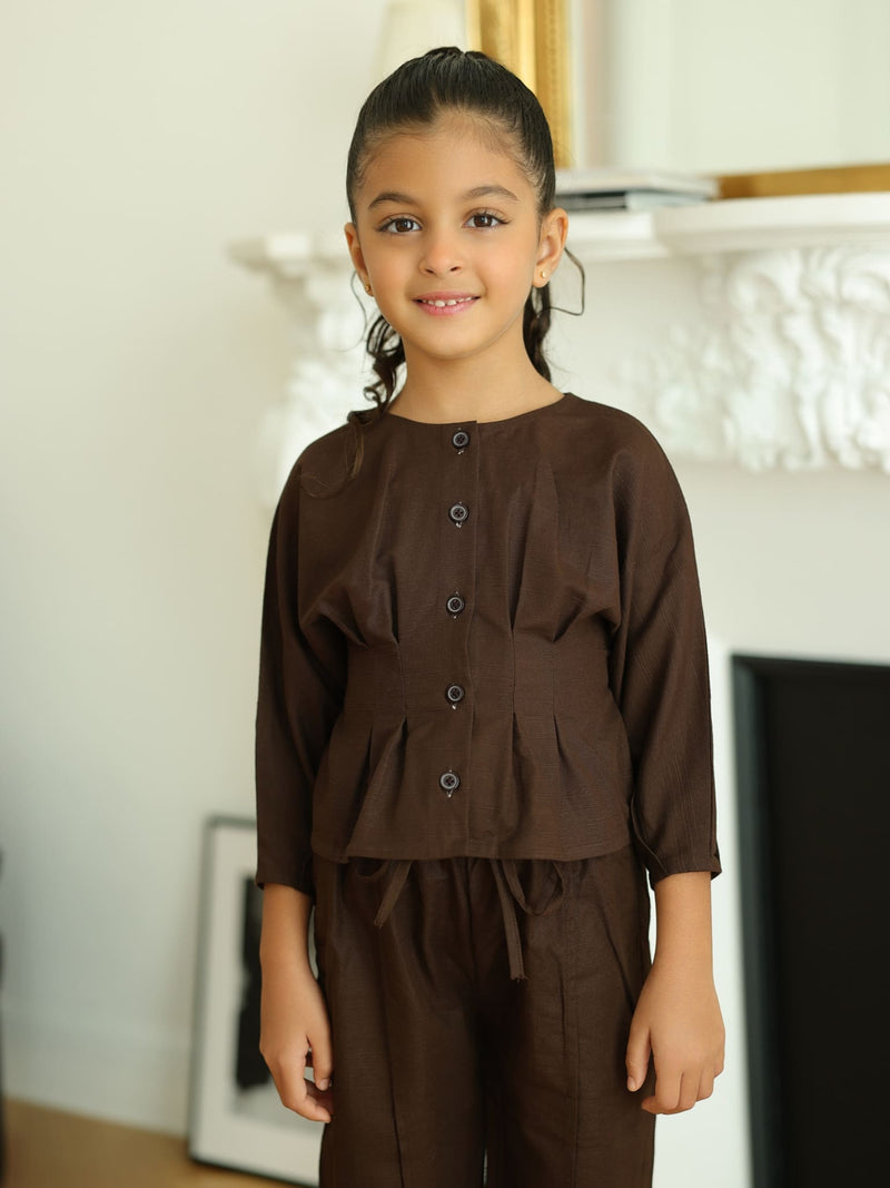 Mini Henley Brown Co Ord Set For Girls