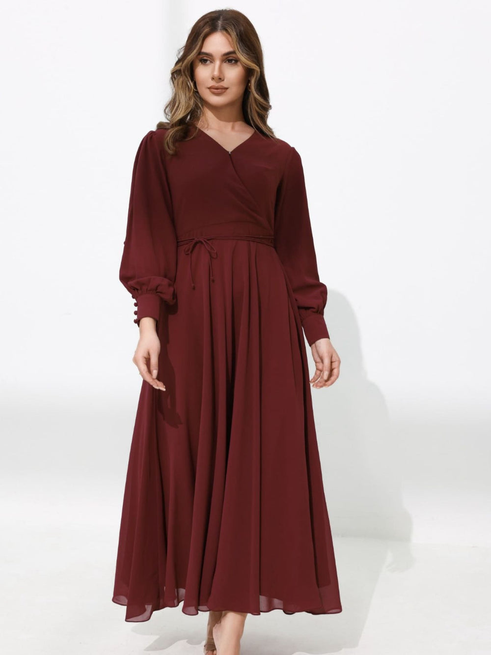 Gracie Maroon Solid Long Dress