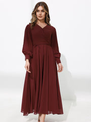 Gracie Maroon Solid Long Dress