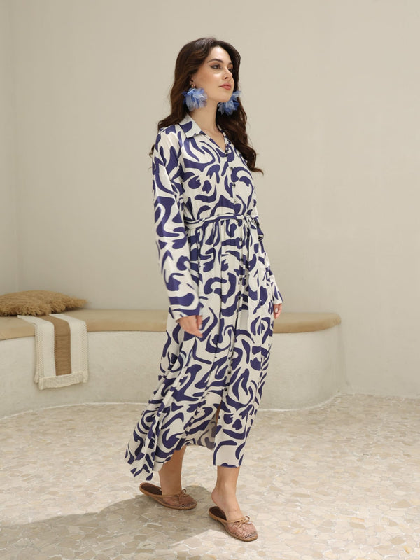 Indigo Whirl Long Dress