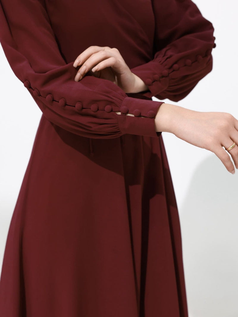 Gracie Maroon Solid Long Dress
