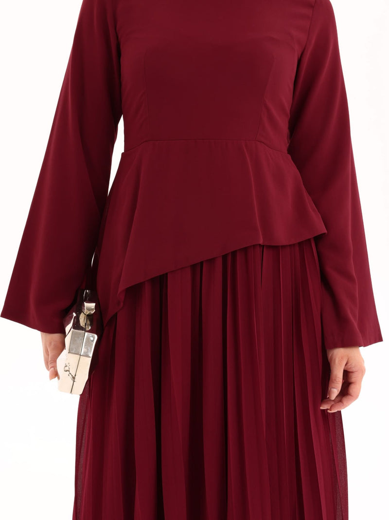 Celestine Maroon Pleated Long Dress