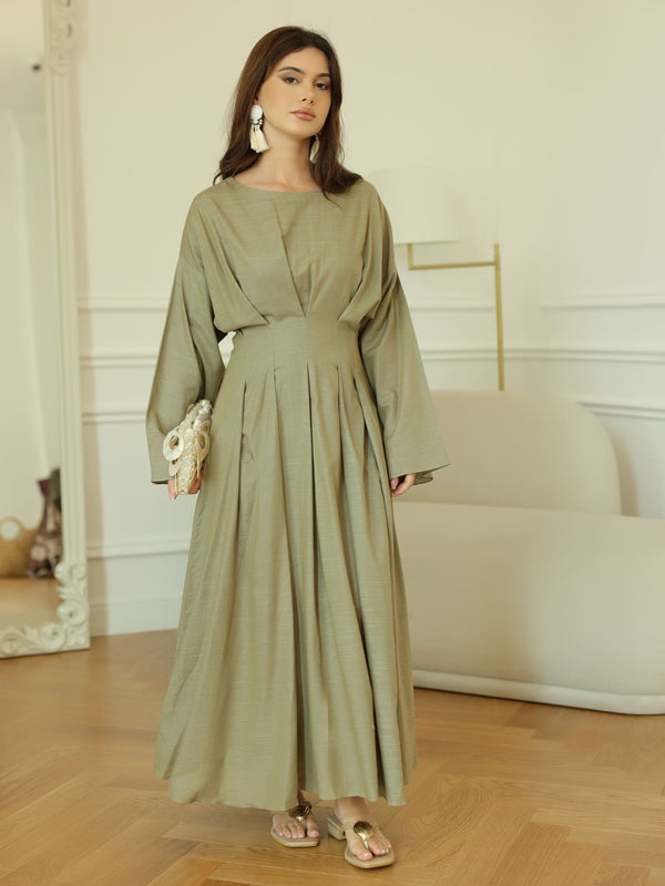 Cyinth Pleated Olive Dress