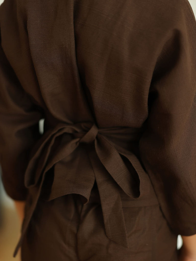 Mini Henley Brown Co Ord Set For Girls