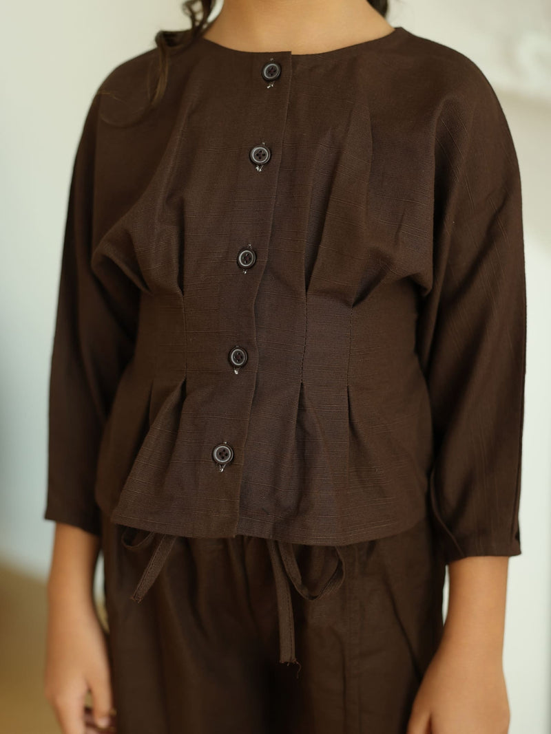 Mini Henley Brown Co Ord Set For Girls