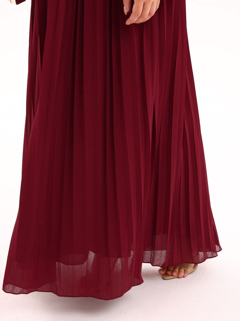Celestine Maroon Pleated Long Dress