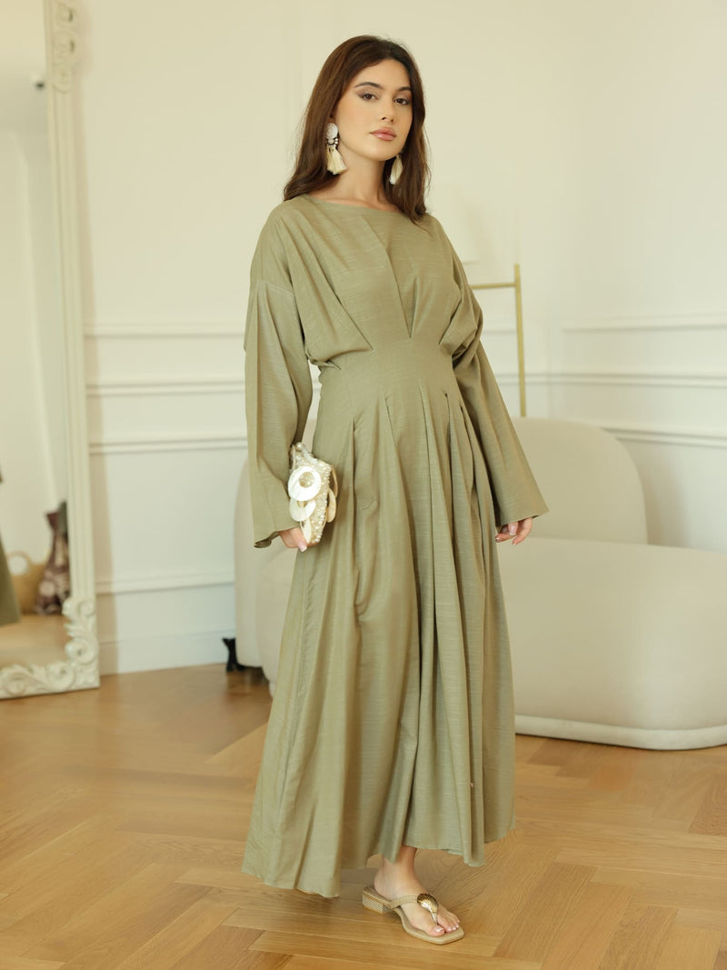 Cyinth Pleated Olive Dress
