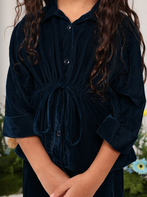 Mini Anthea Blue Velvet Co Ord Set