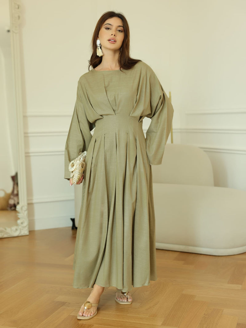 Cyinth Pleated Olive Dress