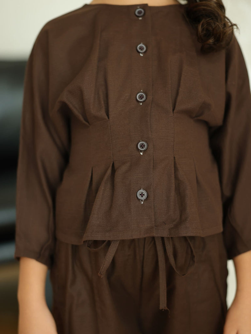Mini Henley Brown Co Ord Set For Girls