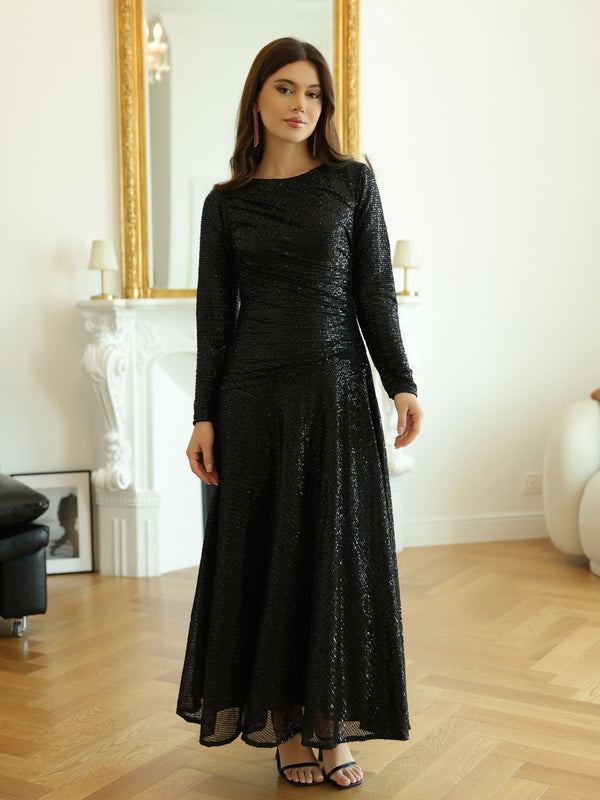 Cascade Black Sequin Dress