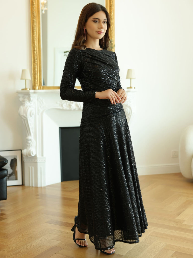 Cascade Black Sequin Dress