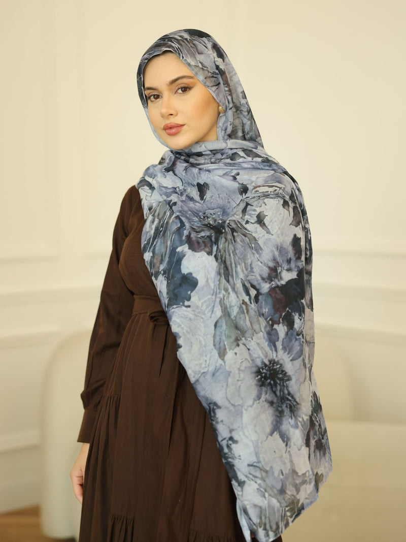 Black Viola Printed Hijab