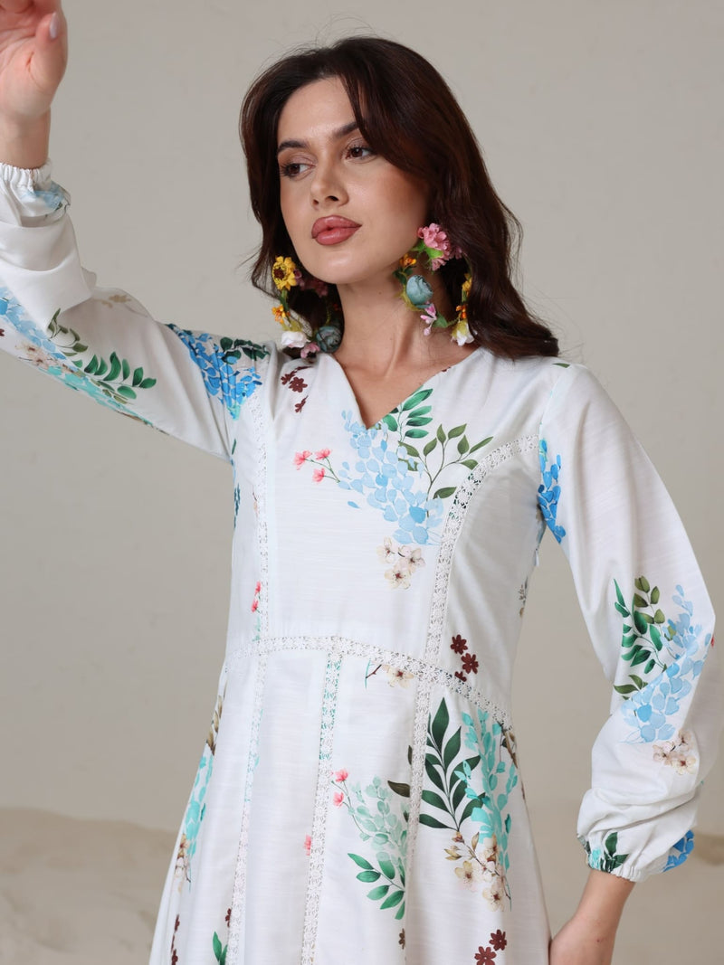 Mysteria White Floral Lacey Long Dress