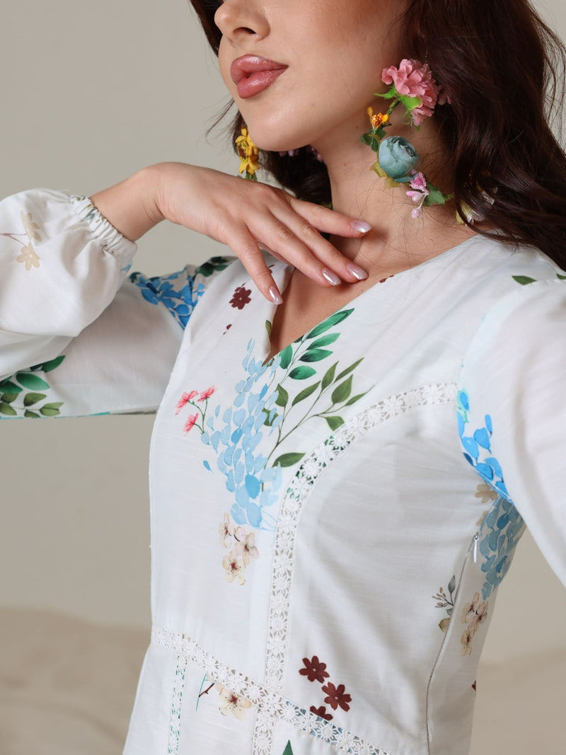 Mysteria White Floral Lacey Long Dress