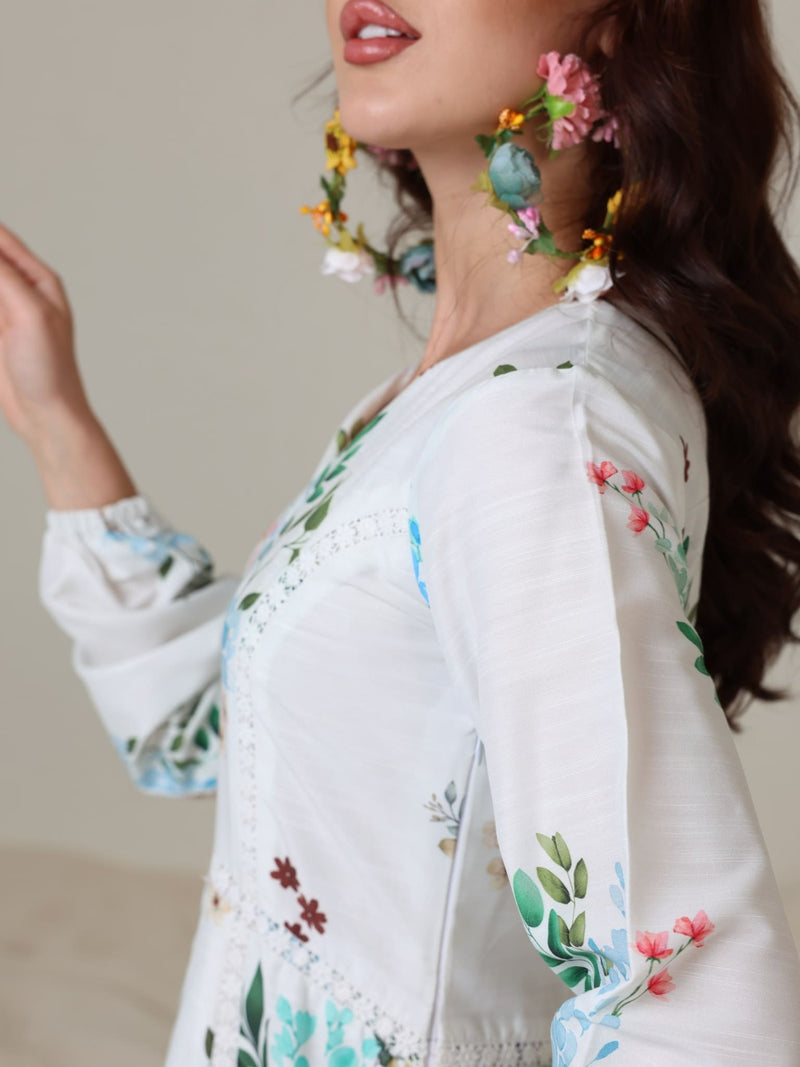 Mysteria White Floral Lacey Long Dress