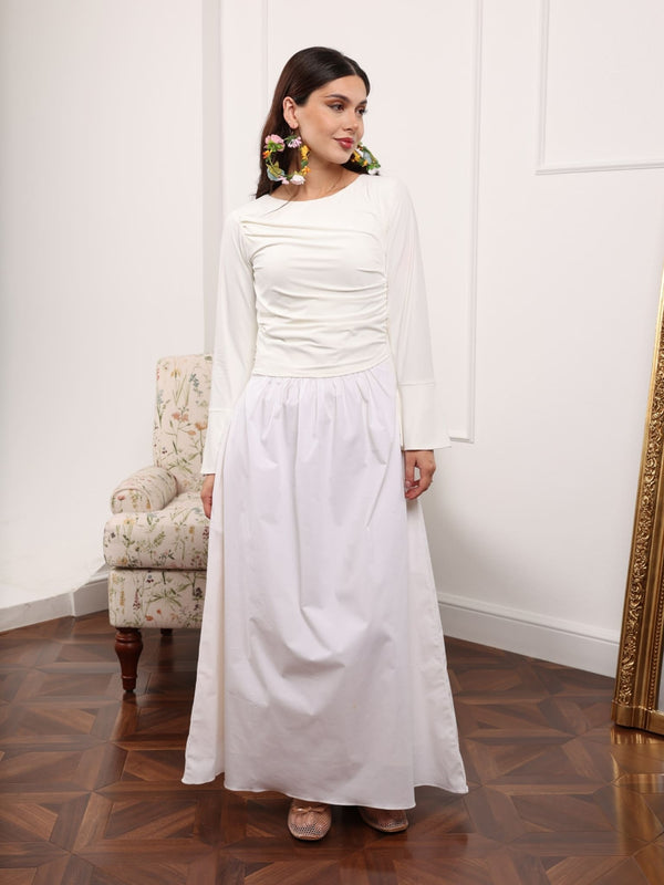 white cotton jersey dress Talira Draped Dress in Cotton Jersey