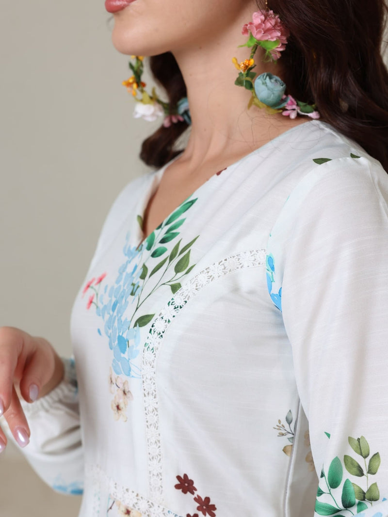 Mysteria White Floral Lacey Long Dress