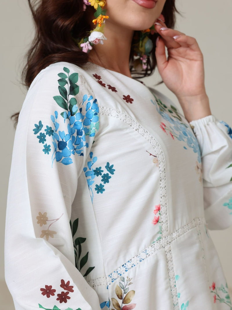 Mysteria White Floral Lacey Long Dress