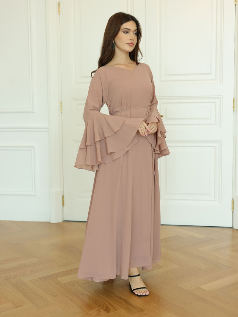 Anna Peach Chiffon Long Dress