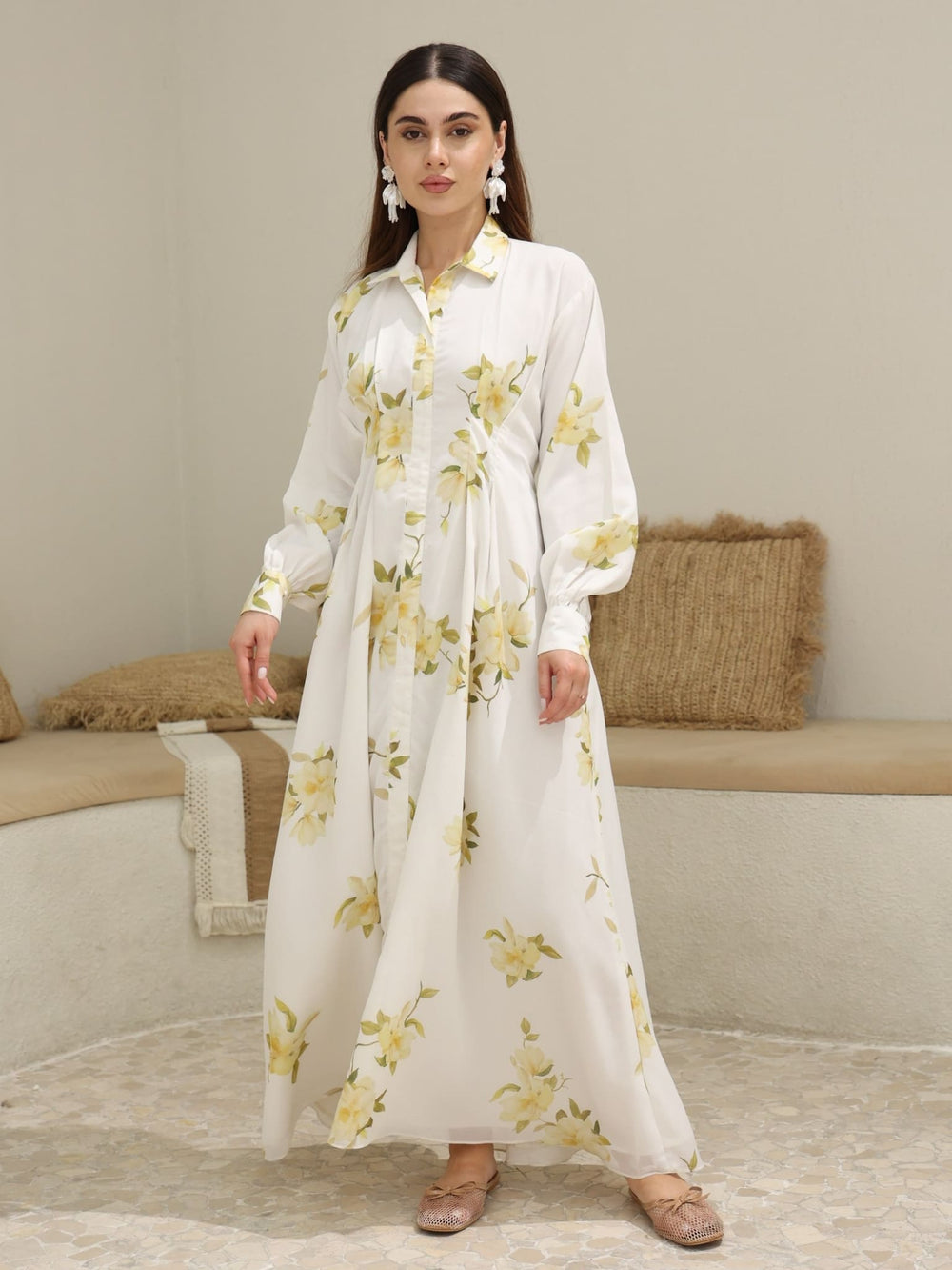 Magnolia Pleated Floral Long Dress