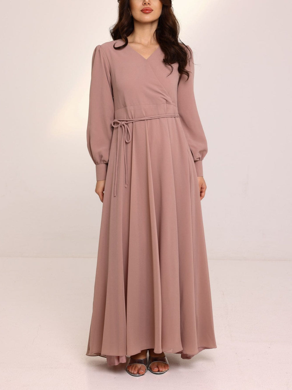 Gracie Beige Solid Long Dress