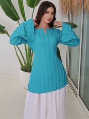 Zylah Blue Crochet Ruching Shirt
