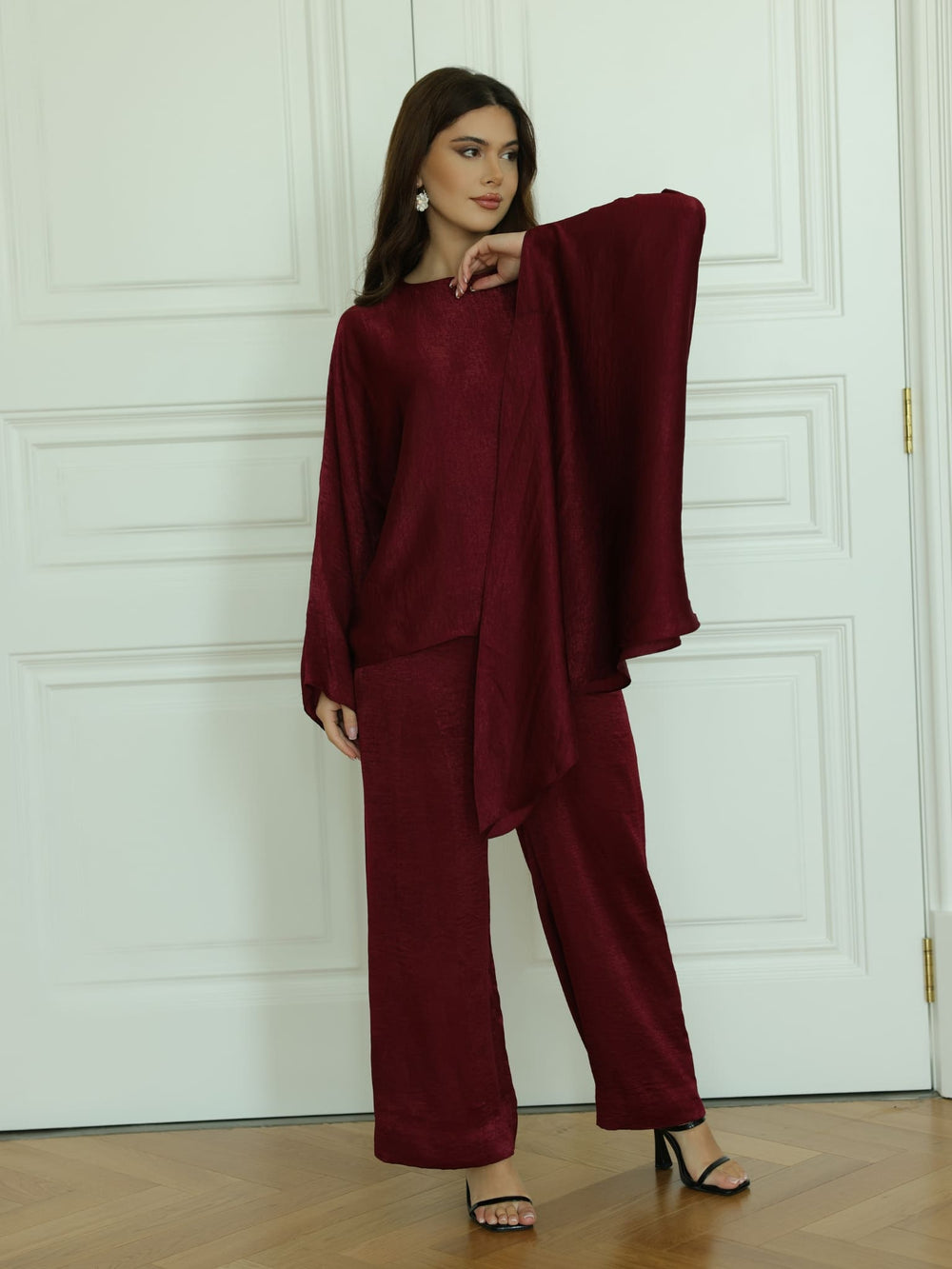 Lilbeth Maroon Soft Silk Co Ord Set